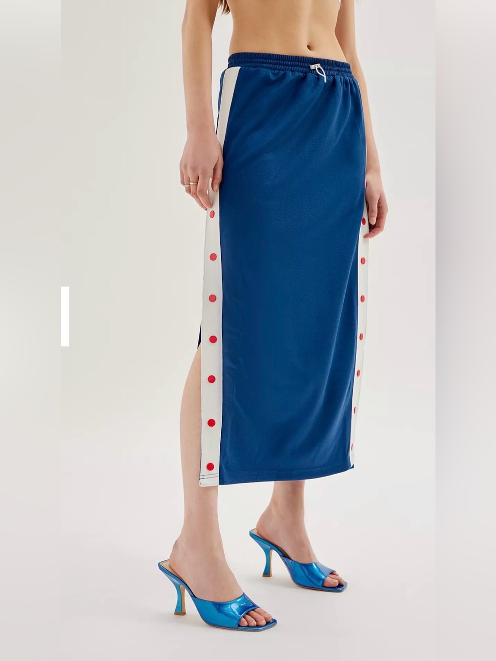 Urban Outfitters Navy Maxi Skirt with White Side Panels & Red Snap Buttons